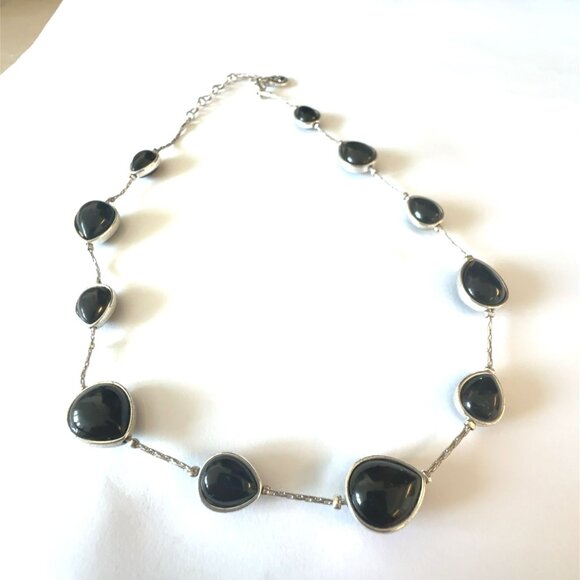 JNY Jewelry - Black Stone Teardrop Necklace With Silver Chain For Women